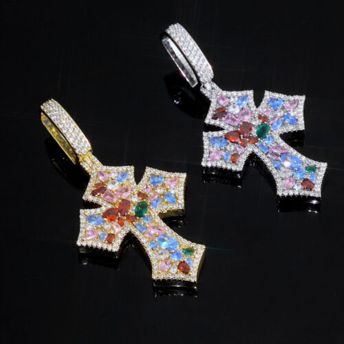 Rainbow Cubic Zirconia Gothic Cross Pendant Wholesale
