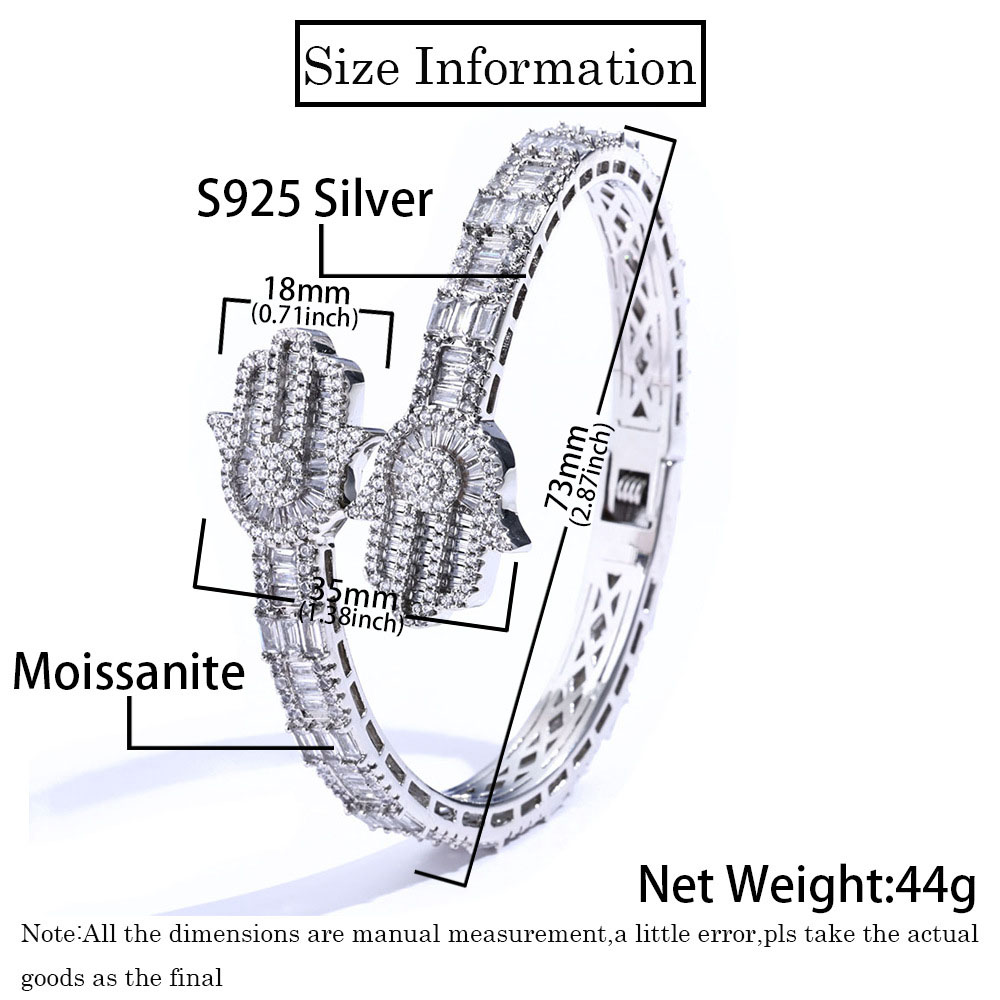 Refer Size for Double Hamsa Hand VVS Moissanite Bangle