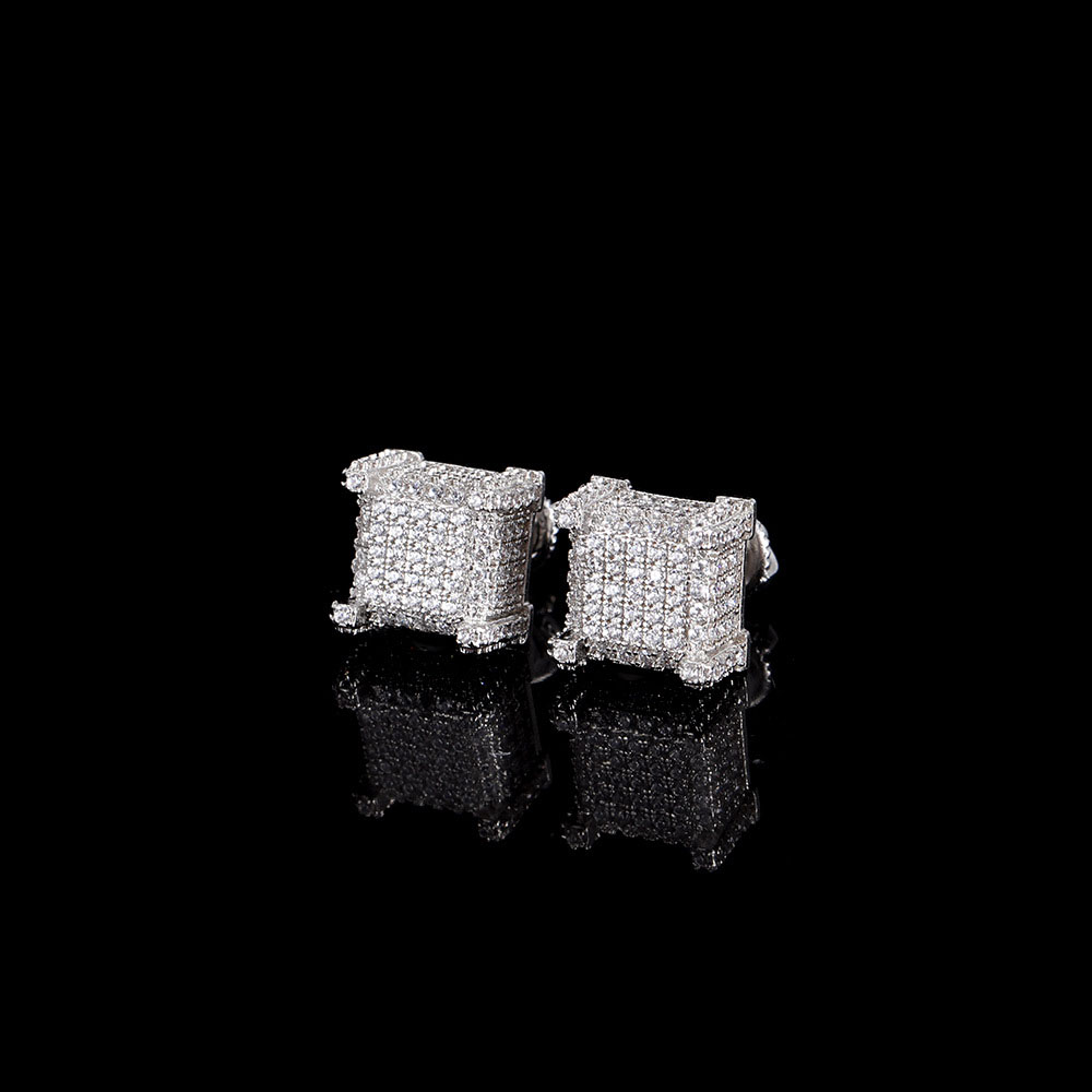 Rhodium plating Iced Out Hip Hop Stud Earrings