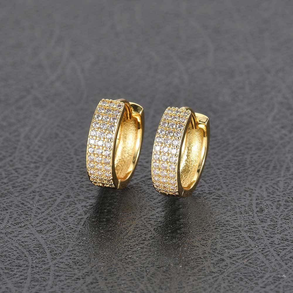 3 Row Iced Out Cubic Zirconia Hoop Earrings Gold Plating