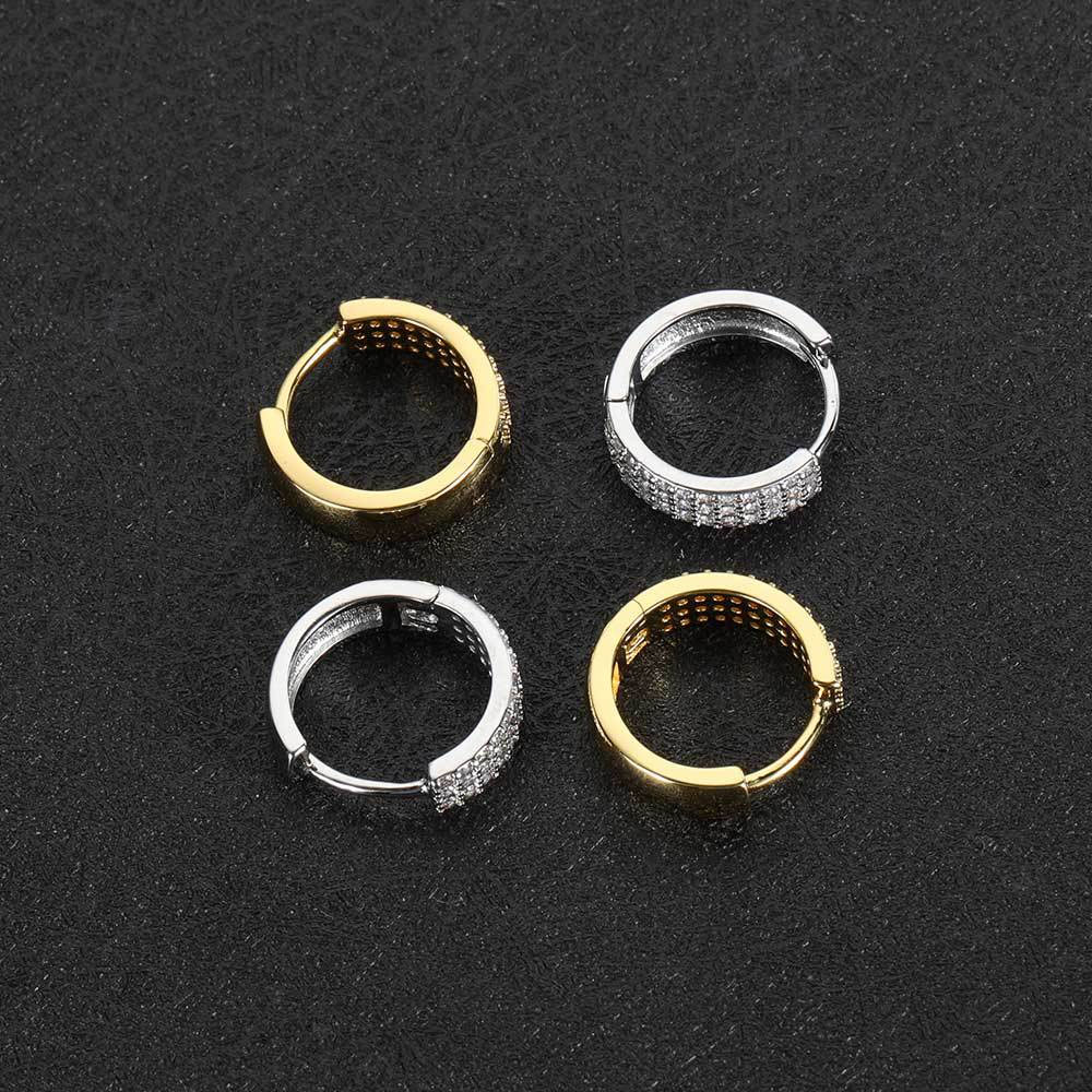 3 Row Iced Out Cubic Zirconia Hoop Earrings Wholesale