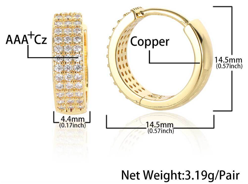 3 Row Iced Out Cubic Zirconia Hoop Earrings 3 Row Iced Out Cubic Zirconia Hoop Earrings