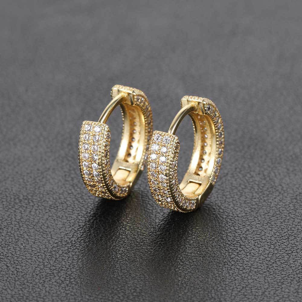 Sharp-Edge Iced Out Hoop Earrings Gold Plating