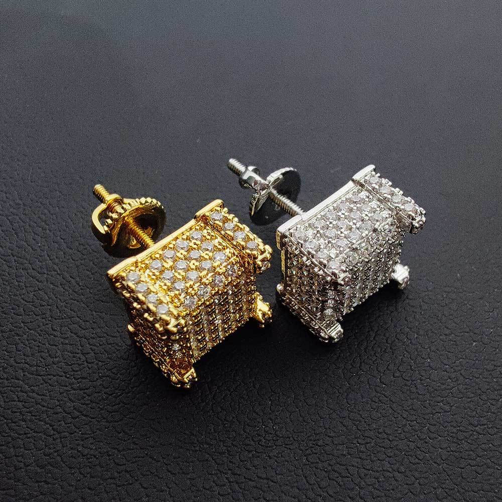 Square pave Hip Hop Stud Earrings Supplier