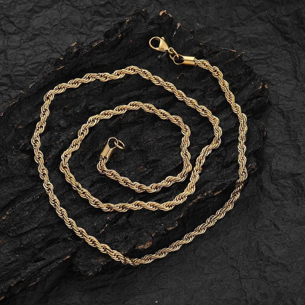 Stainless Steel Rope Chain Necklace Gold Plating 3mm to 6mm Wholesale