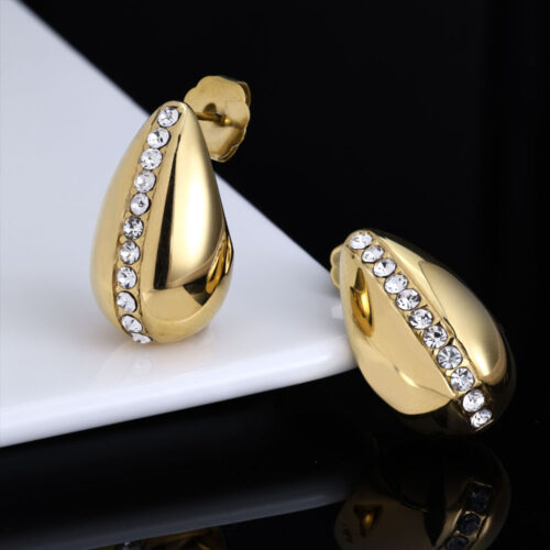 Vertical CZ Line Tear Drop Earrings 14k Gold Plating