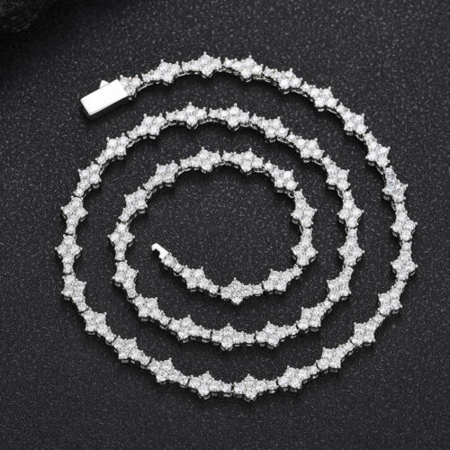 Wholesale 6.5mm CZ Flower-Link Tennis Chains Necklace Rhodium Plating