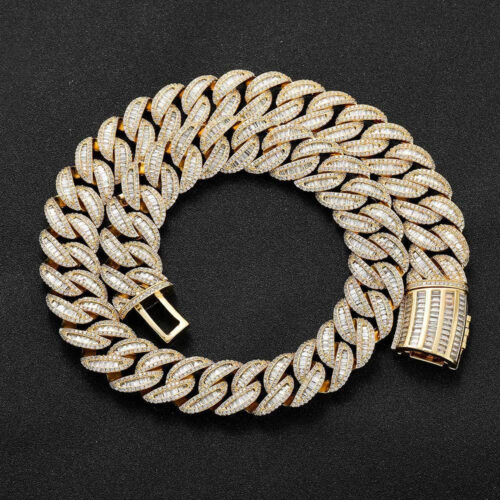 baguette cubic zirconia cuban necklace & bracelet