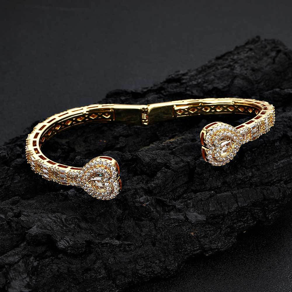 baguette cubic zirconia two heart bypass bracelet