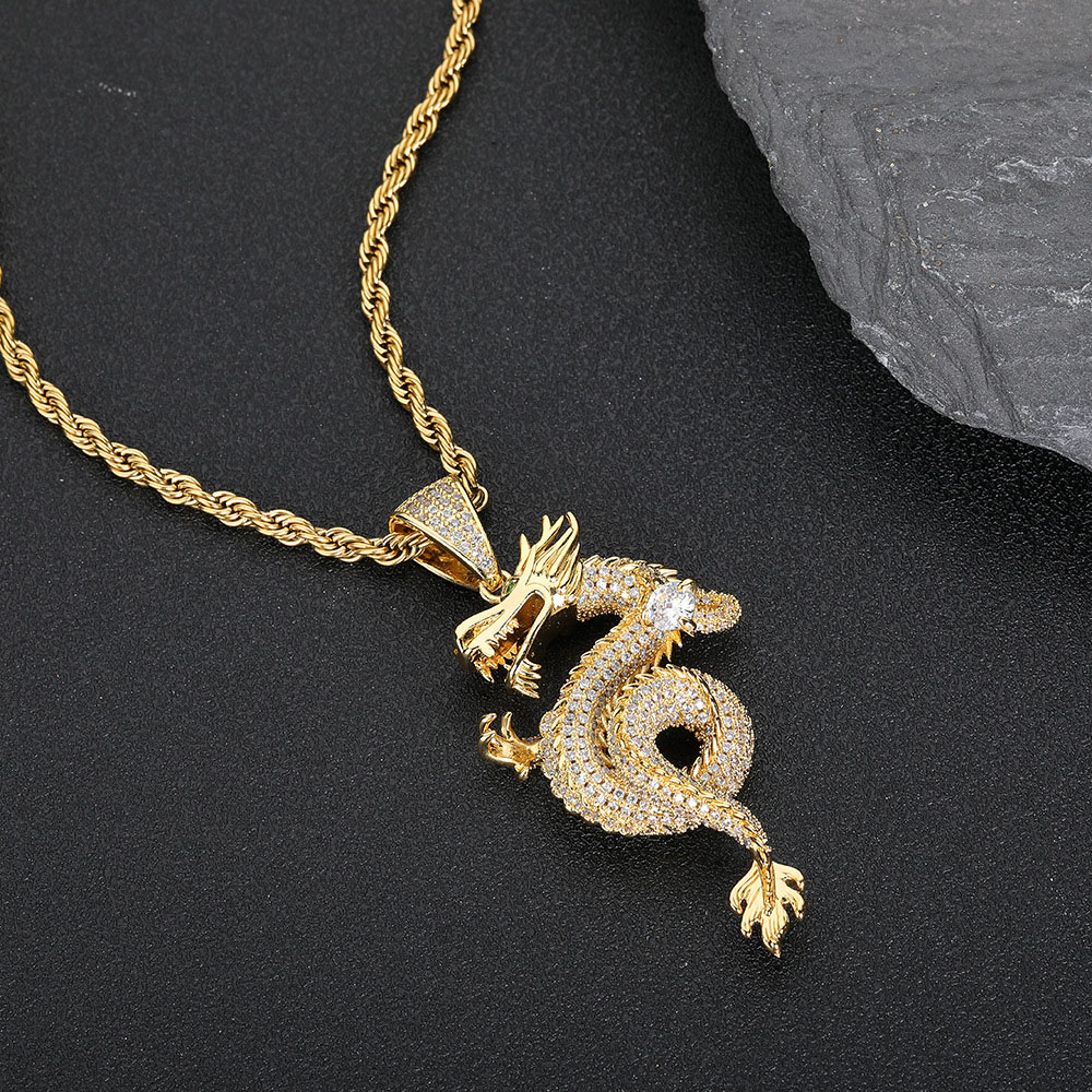 iced Out Cubic Zirconia Dragon Pendant Gold Plating