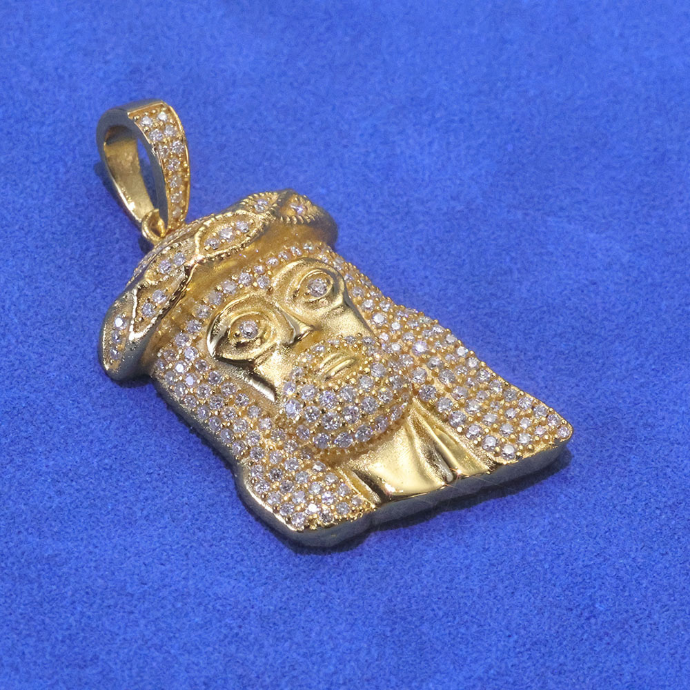 Classic Iced Out Religious Jesus Head Pendant Gold Plating