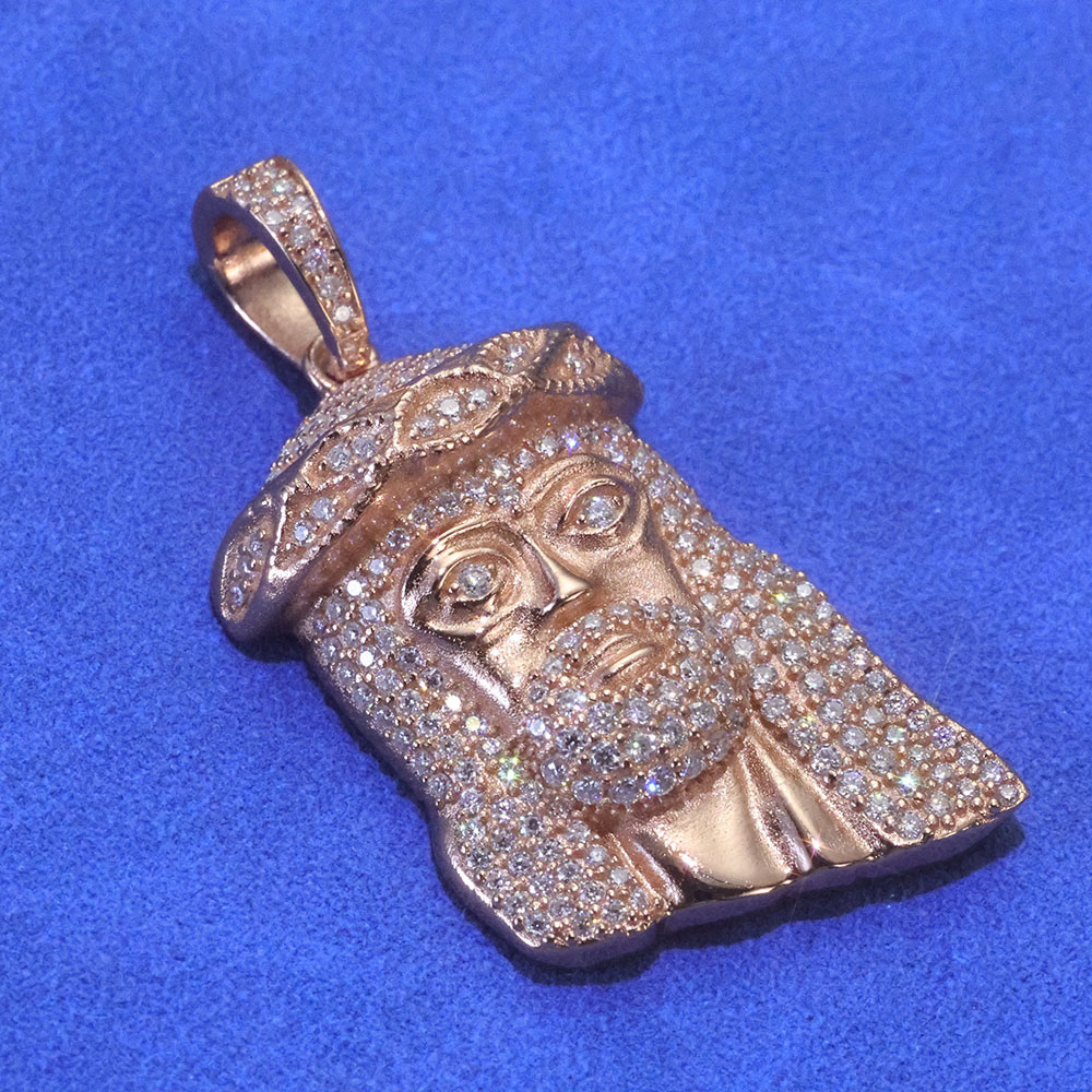 Classic Iced Out Religious Jesus Head Pendant Rose Gold Plating