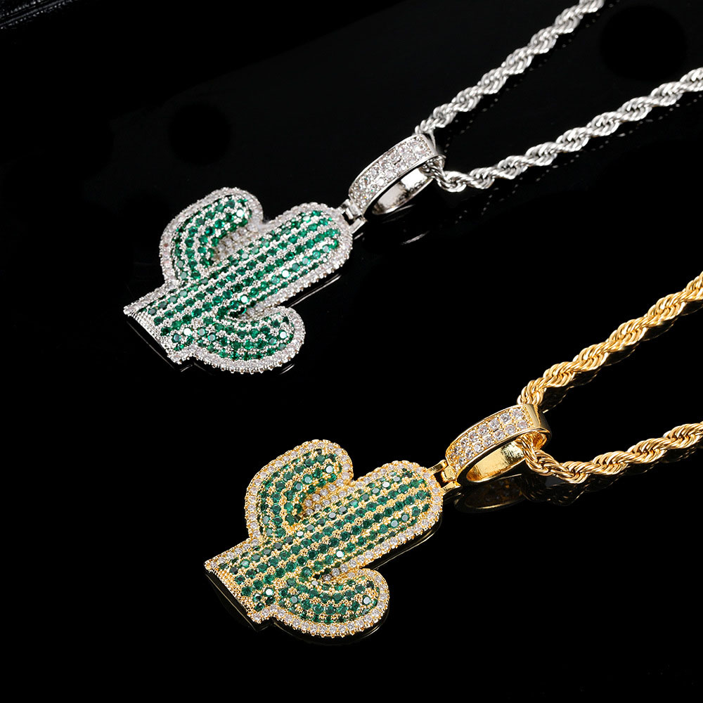 cubic zirconia green cactus pendant necklace