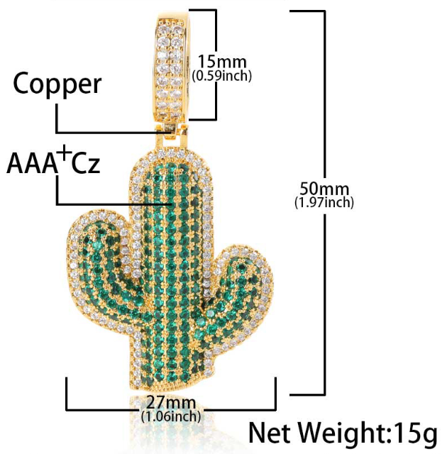 Cubic Zirconia Green Cactus Pendant Necklace cubic zirconia green cactus pendant necklace