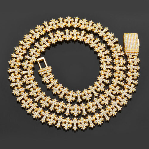 cubic zirconia hip hop cross link chain & bracelet