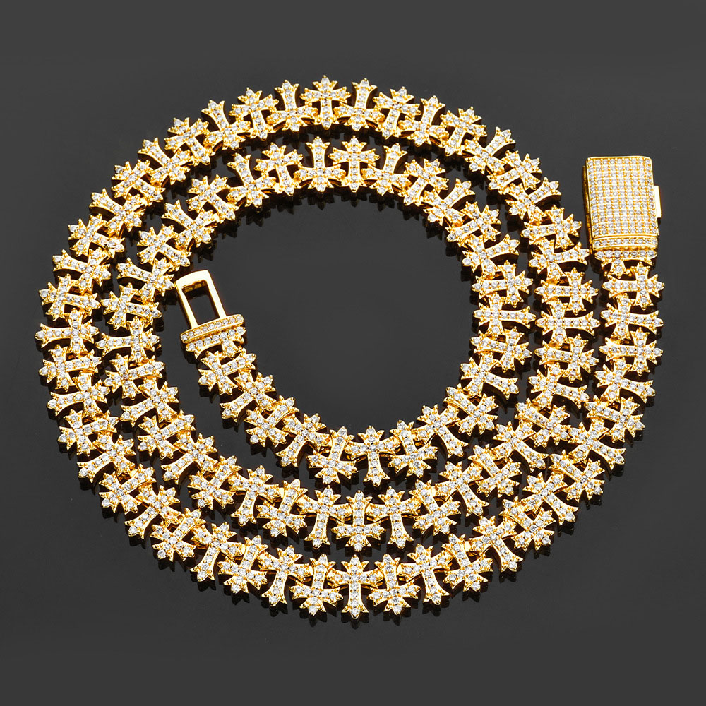 cubic zirconia hip hop cross link chain & bracelet