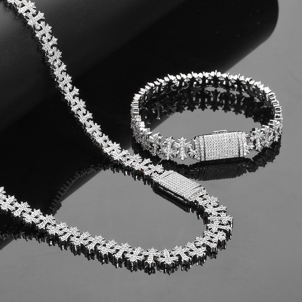 cubic zirconia hip hop cross link chain & bracelet