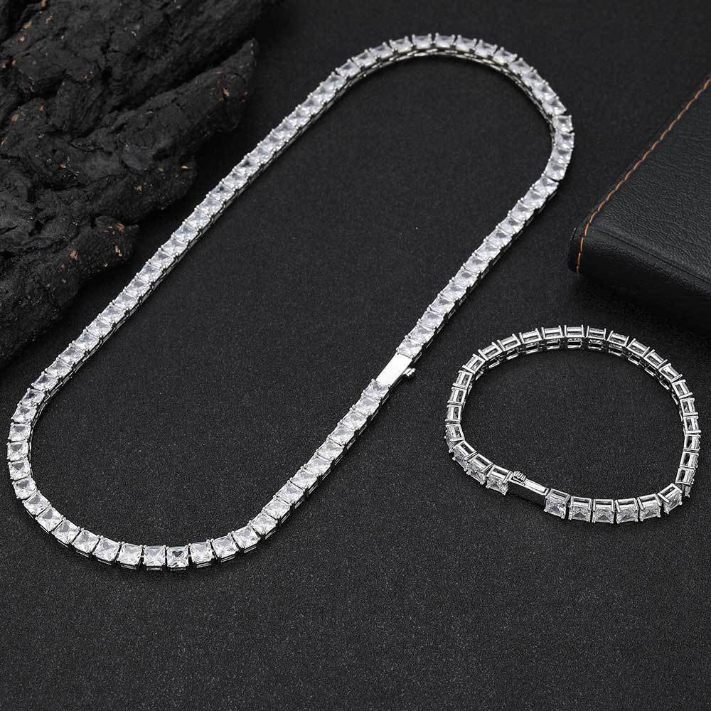 cubic zirconia princess cut tennis link chain