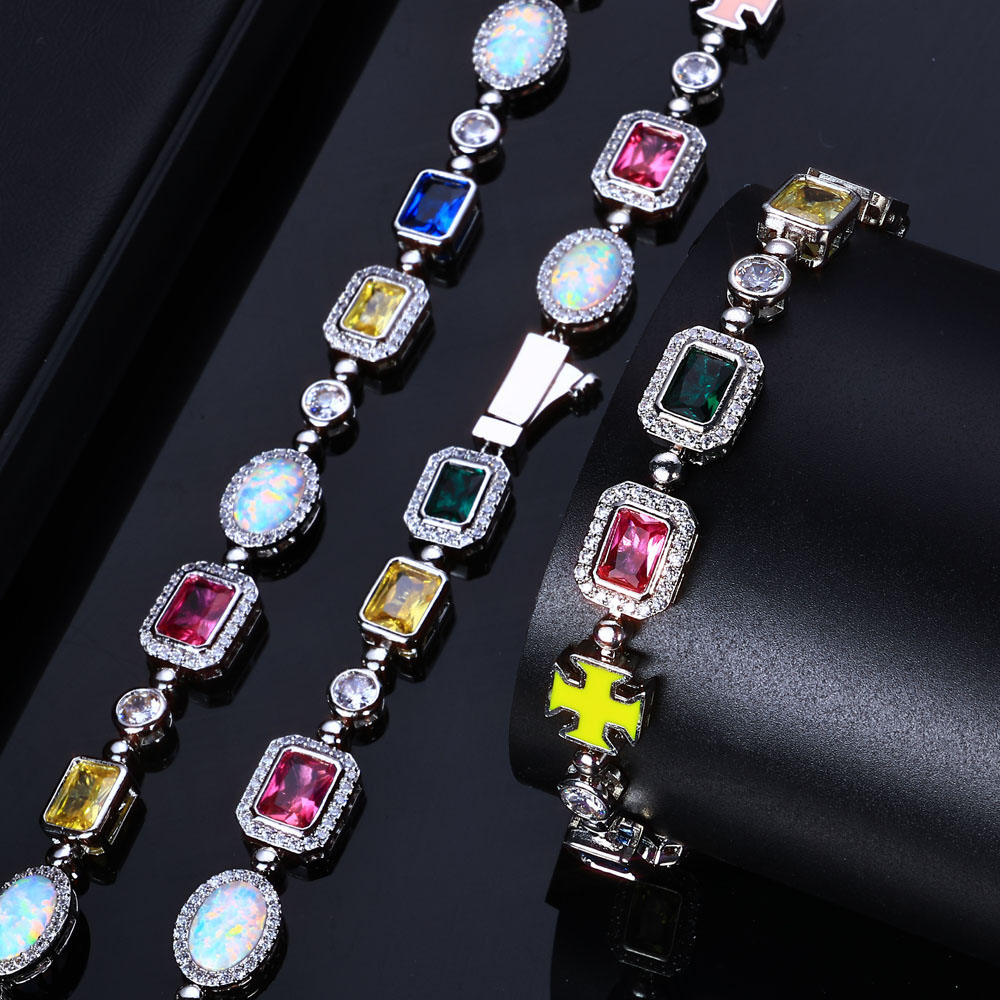 cubic zirconia rainbow hip hop necklace & bracelet