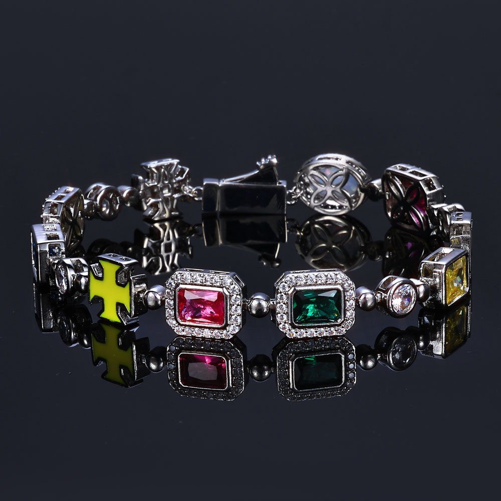 cubic zirconia rainbow hip hop necklace & bracelet