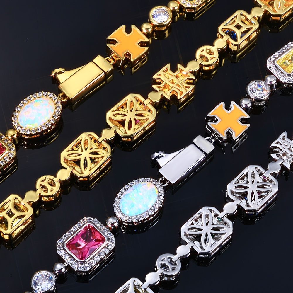 cubic zirconia rainbow hip hop necklace & bracelet