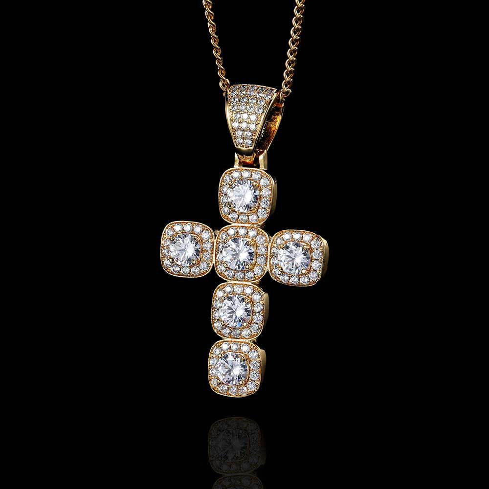 cubic zirconia square cluster cross pendant necklace