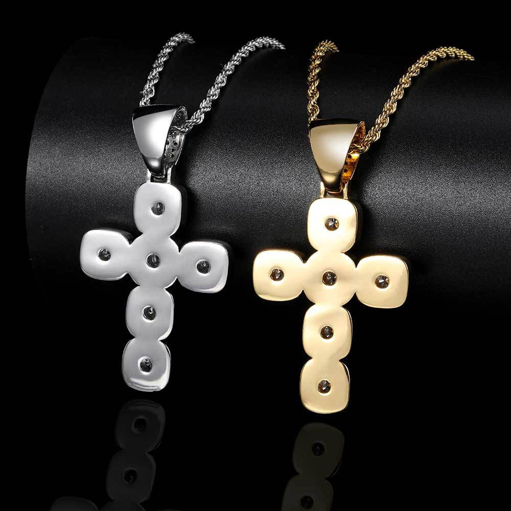cubic zirconia square cluster cross pendant necklace