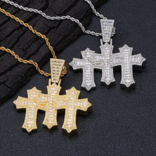 cubic zirconia three cross pendant necklace