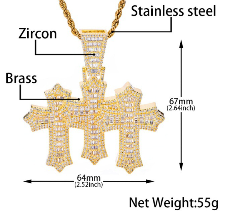 cubic zirconia three cross pendant necklace