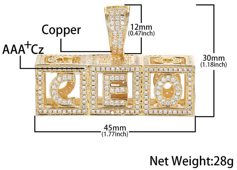 custom 3d cube letter pendant necklace