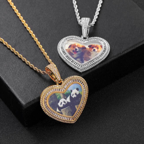 custom baguette cut cz heart shape picture pendant