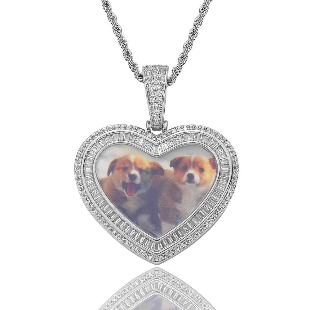 custom baguette cut cz heart shape picture pendant