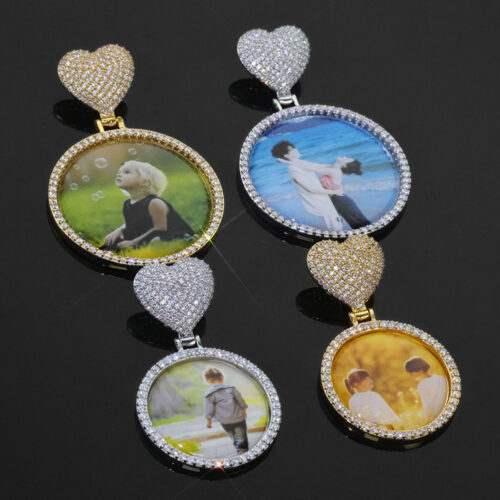 Custom Circle Photo Pendant with Iced Heart Bail Vendor