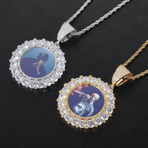 custom crystal cz circular photo pendant