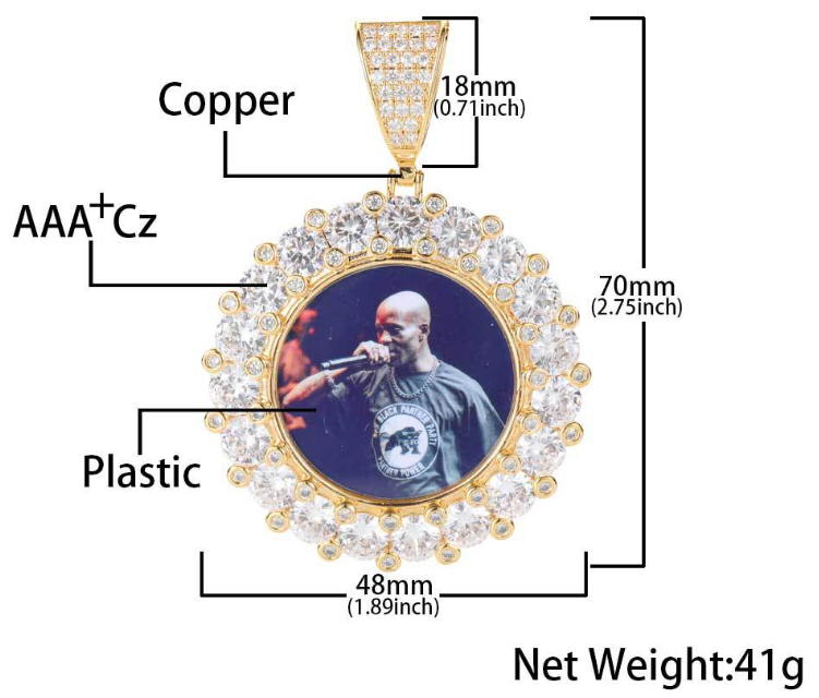 custom crystal cz circular photo pendant
