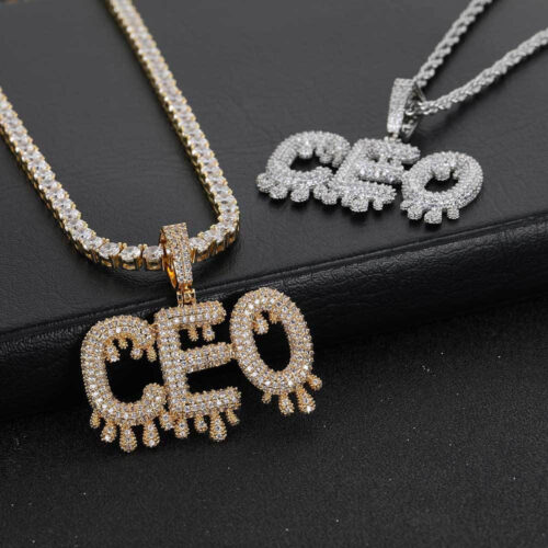 custom cubic zirconia drip font pendant