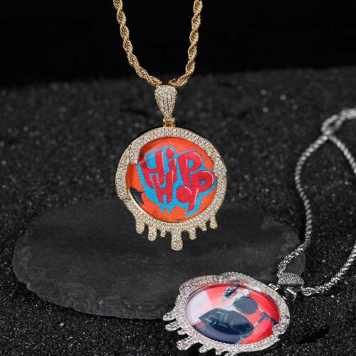 custom cubic zirconia round melting photo pendant