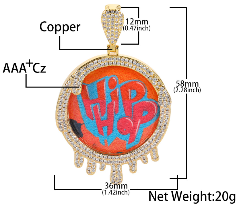 custom cubic zirconia round melting photo pendant