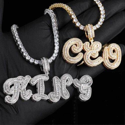 Custom Ice Out Script Font Initial Pendant Factory