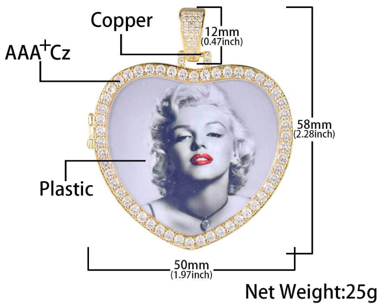 custom iced out heart photo pendant with locket