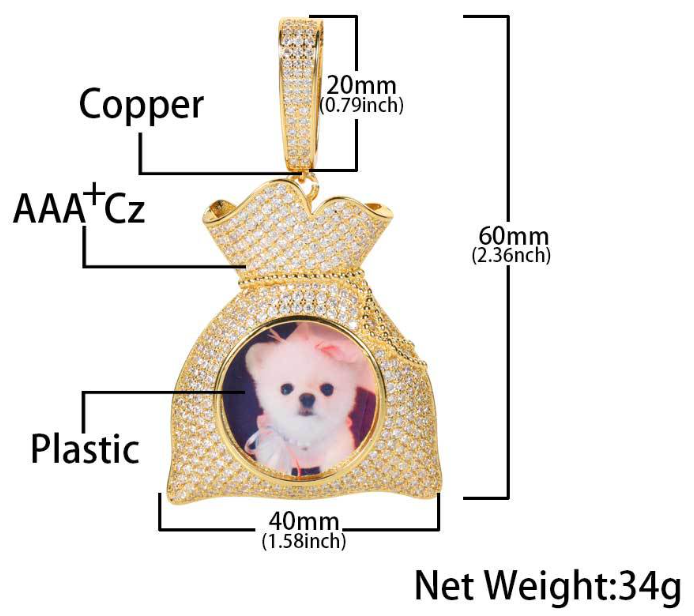 Custom Iced Out Money Bag Photo Pendant