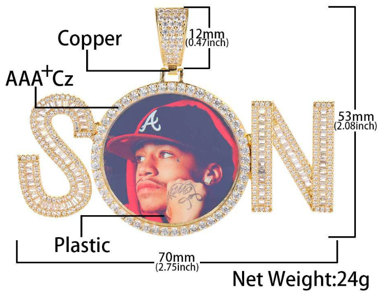 custom iced out son letter photo pendant