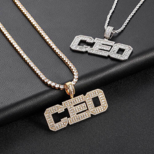 custom pave block letter nameplate pendant