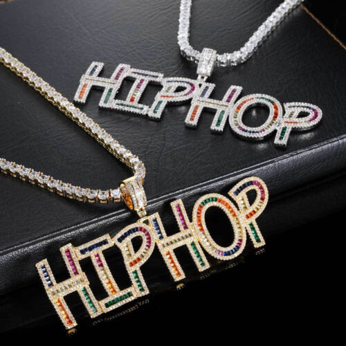 custom rainbow hip hop letter pendant