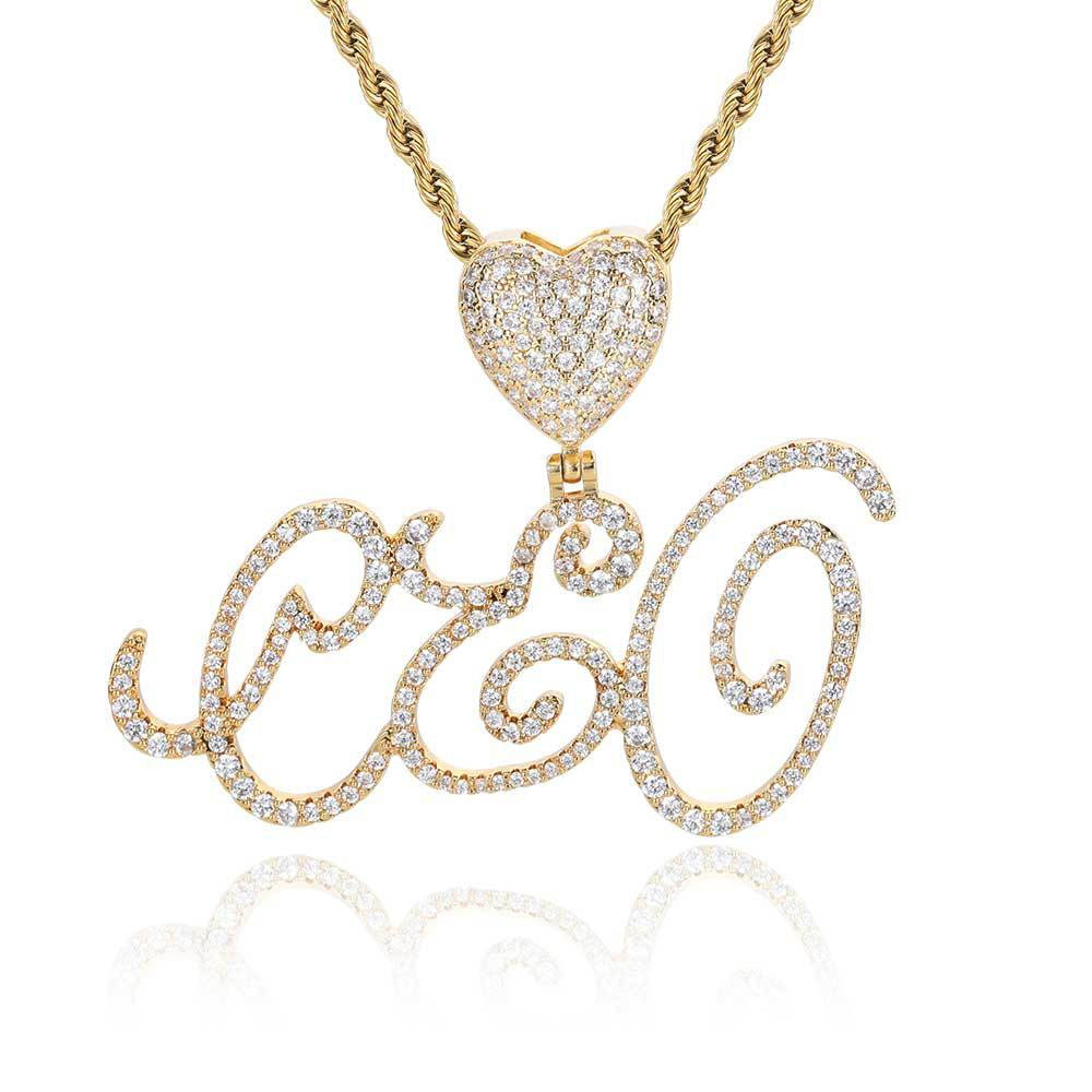 custom scroll script heart bail name pendant