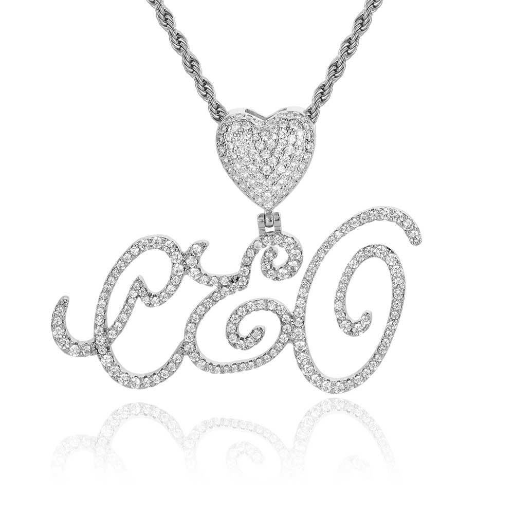 custom scroll script heart bail name pendant