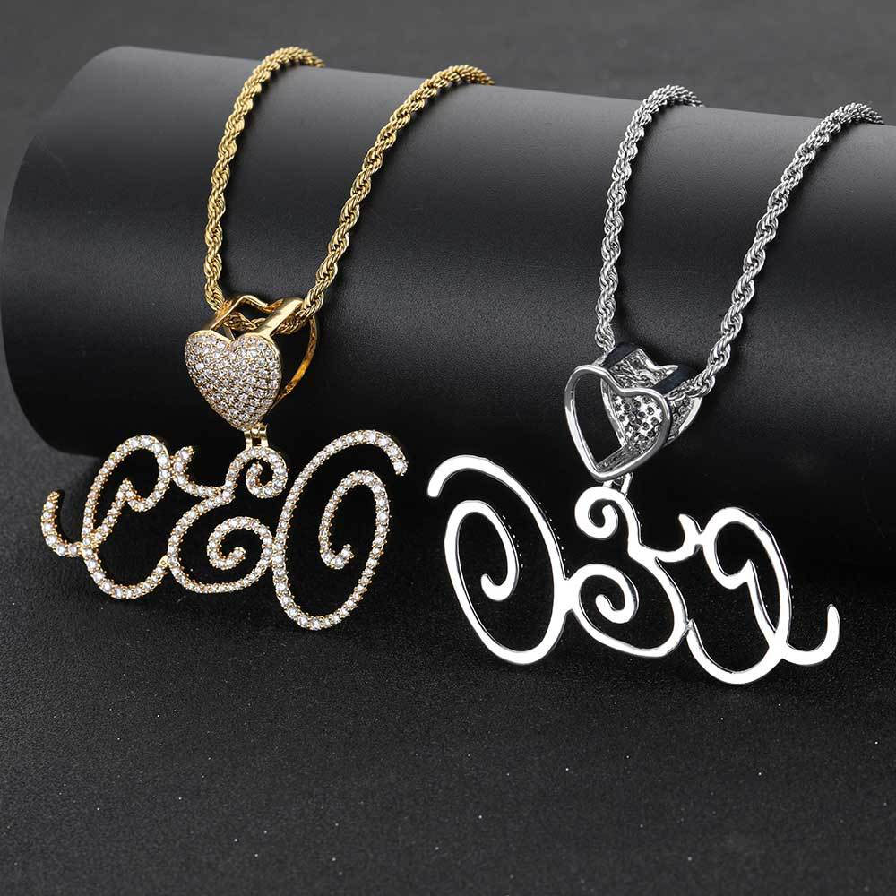 custom scroll script heart bail name pendant