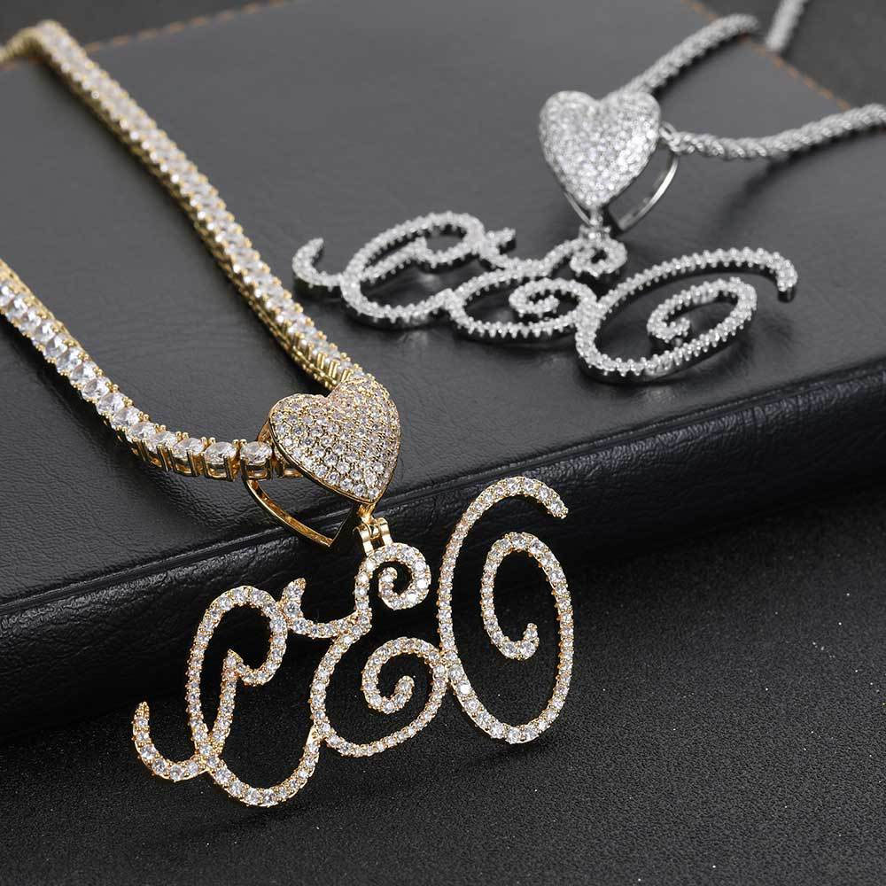 custom scroll script heart bail name pendant