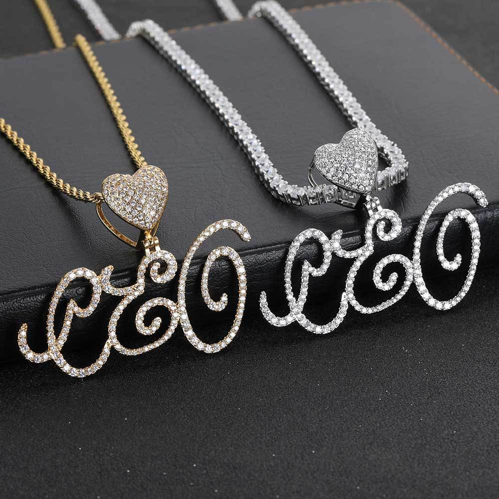 custom scroll script heart bail name pendant