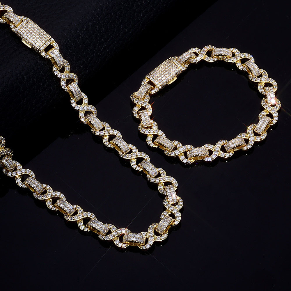 cz iced out infinity & baguette link chain & bracelet